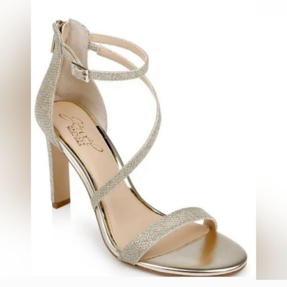 Jewel Badgley Mischka Gold Strappy High Heel Sandals